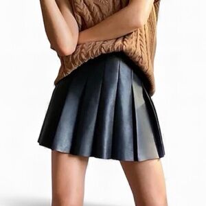 Aritzia Sunday Best Black Vegan Leather Pleated Skater Skirt
